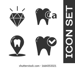 Set Tooth whitening concept, Diamond teeth, Dental clinic location and Calcium for tooth icon. Vector