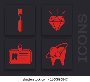 Set Tooth whitening concept, Toothbrush, Diamond teeth and Id card with tooth icon. Vector