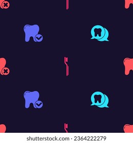 Set Tooth, whitening concept, Toothbrush and with caries on seamless pattern. Vector