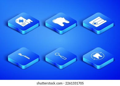 Set Tooth whitening, Dental card, inspection mirror, Toothbrush, Broken tooth and Dentures model icon. Vector