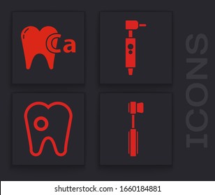Set Toothbrush, Calcium for tooth, Tooth drill and Tooth with caries icon. Vector