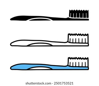 Conjunto de doodle de dibujos animados de cepillo de dientes, Vector, ilustración.