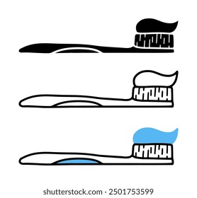 Conjunto de doodle de dibujos animados de cepillo de dientes, Vector, ilustración.