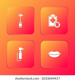 Set Toothbrush, Dental card, drill and Smiling lips icon. Vector