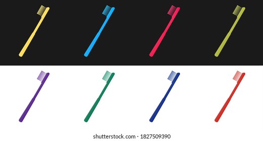 Establecer el icono del cepillo de dientes aislado en fondo blanco y negro. Vector.