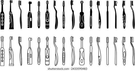 Conjunto de iconos de cepillo de dientes. Iconos de cepillo de dientes planos de salud dental con stock editable. Los símbolos de cepillo de dientes vectores para la higiene oral se pueden utilizar aplicaciones web y móviles aisladas sobre fondo transparente.