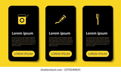 Set Toothcel, Tubo de dentífrico y hilo dental. Plantilla de infografía empresarial. Vector