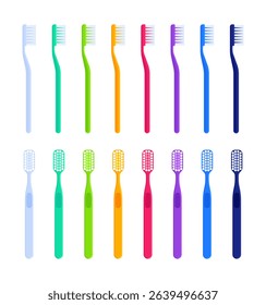 Set of toothbrushes. Dental care, hygiene, oral health, and personal care concept. Flat vector illustration isolated on white background