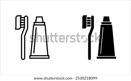set of toothpaste and toothbrush icons, Isolated dental hygiene vector illustration, Dental care symbol, on white background.
