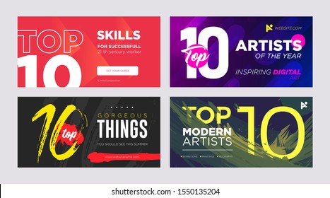 Set of Top 10 rating banner design templates. Modern Vector layout