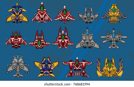 Set of top down space ships for creating space shooter video games