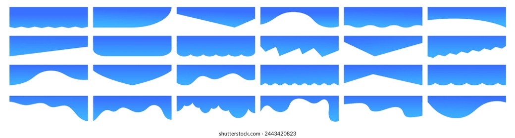 Set of top, header border, separator, divider gradient shapes vector illustration