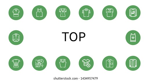 Set of top icons such as Polo shirt, Undershirt, Shirt, Tshirt, T shirt, Shift, Sleeveless Cardigan, Long sleeve, Tank top , top