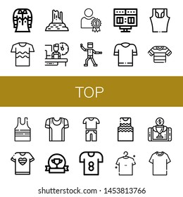 Set of top icons such as Shirt, Valley rocks, Shift, Reward, Funky, Scoreboard, Sleeveless shirt, Tshirt, Sport shirt, Award, Casual, T Tanktop , top