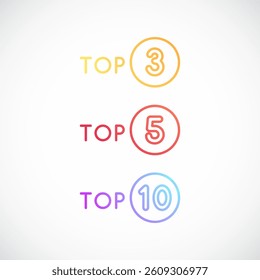 Set of Top icons. Top3, Top5, Top 10 icons. Vector template.
