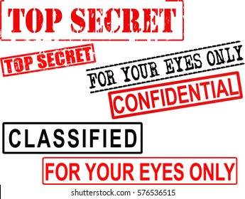 Set of Top Secret, For Your Eyes Only, Classified, and Confidential Rubber Stamp Signs