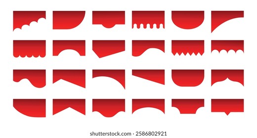 Set of top side border, divider, separator shape of page for website, card, banner, brochure vector illustration. Red ribbons