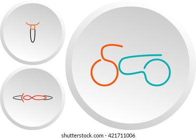 Set of top, side, front views of classic motorcycles color logos