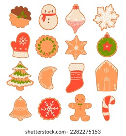 Set of top view christmas cookies isolate on white background. Vector graphics.