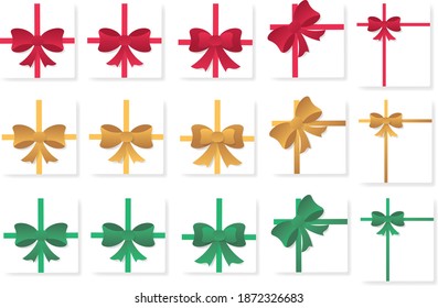 set of top view of Gifts With Bow on transparent backdrop