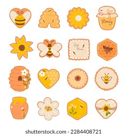 Set of top view honey cookies isolate on white background. Vector graphics.