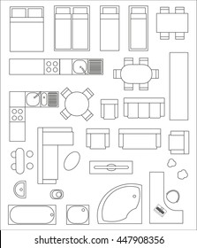 Set of  top view interior. Different variants of furniture for apartments