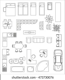 Set of top view interior. Different variants of furniture for apartments