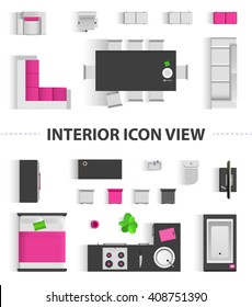 Set top view for interior icon design. Isolated Vector Illustration. Flat interior top view icon