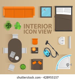 Set top view for interior icon design. Isolated Vector Illustration. Flat interior top view icon