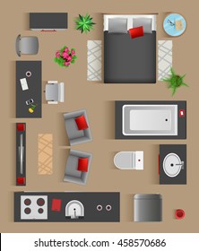 Set top view for interior icon design. Isolated Vector Illustration. Flat interior top view icon