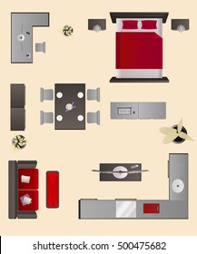 Set top view for interior icon design. Isolated Vector Illustration. Flat interior top view icon
