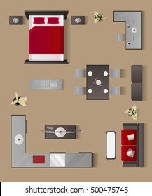 Set top view for interior icon design. Isolated Vector Illustration. Flat interior top view icon
