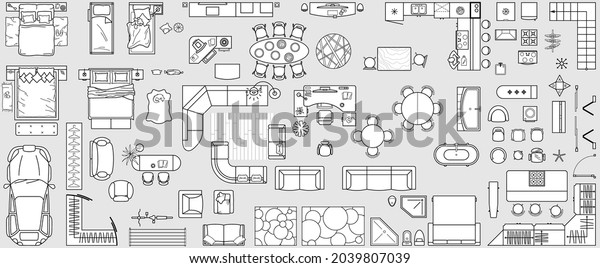 Set Top View Interior Icon Design Stock Vector (Royalty Free) 2039807039