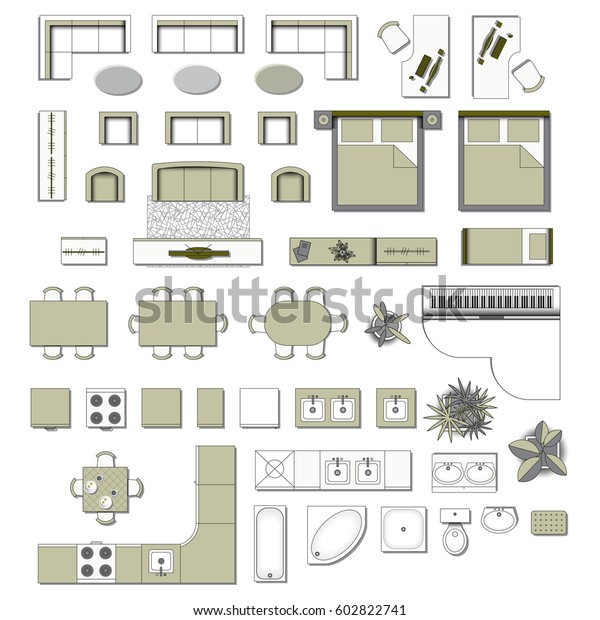 内部アイコンデザインの上面図を設定します エレメント リビング 寝室 キッチン トイレ 平面図 家具屋 ベクターイラスト のベクター画像素材 ロイヤリティフリー