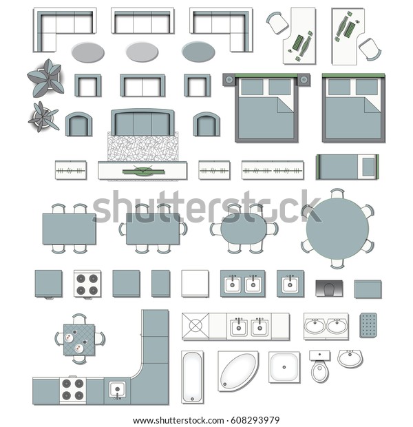 内部アイコンデザインの上面図を設定します 居間のエレメント 寝室 キッチン トイレ 平面図 家具屋 ベクターイラスト のベクター画像素材 ロイヤリティフリー