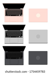 Set Top View  Modern Laptop Open And Closed Flat Design Vector Illustration Isolated On White Background