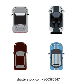 Set of top views of cars, Vector illustration