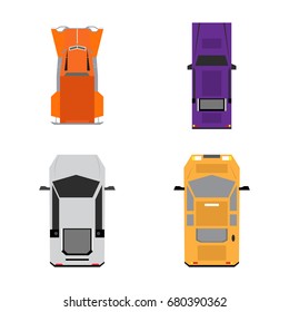 Set of top views of cars, Vector illustration