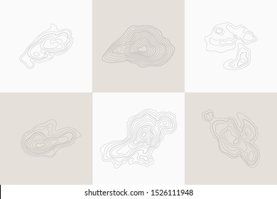 Set Of Topographic Design Elements, Circular Geographic Grid Map