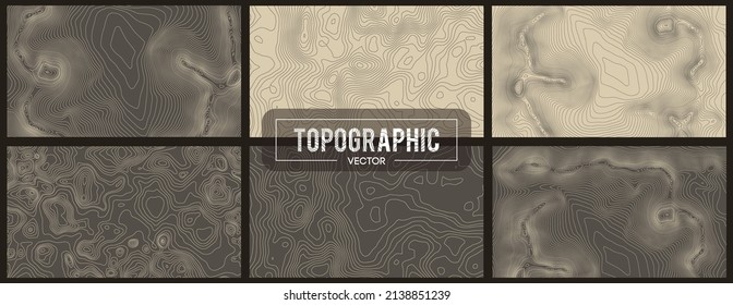 Set of Topographic map contour backgrounds. Topo map with elevation. Contour map vector. Geographic World Topography map grid abstract vector illustration.