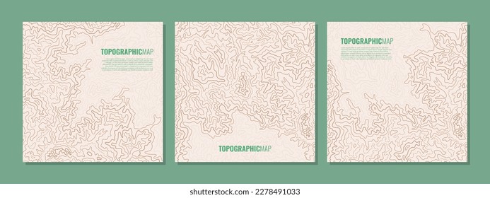 Set of topographic maps seamless pattern backgrounds, topo curves texture. Line topography map contour with abstract shapes and lines vector illustration