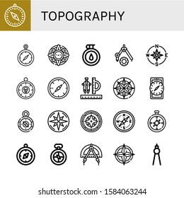 Set of topography icons. Such as Compass, Windrose , topography icons