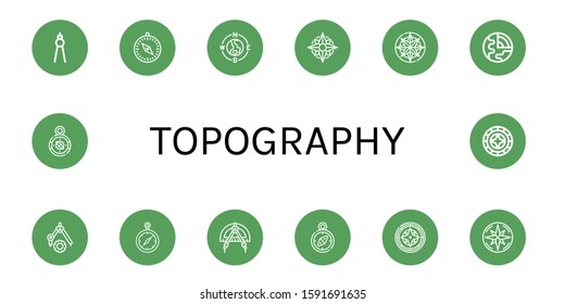Set of topography icons. Such as Compass, Geology, Windrose , topography icons