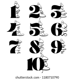 Set of toppers for birthday and anniversary. Number 1, 2, 3, 4, 5, 6, 7, 8, 9, 10. good for cake topper, good for scrap booking, posters, textiles, gifts, wedding sets.