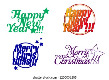 Set of toppings Happy New Year and Merry Christmas