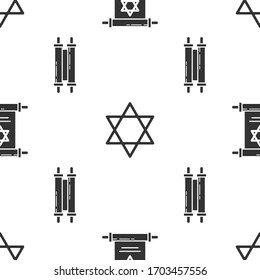 Set Torah scroll, Star of David and Torah scroll on seamless pattern. Vector