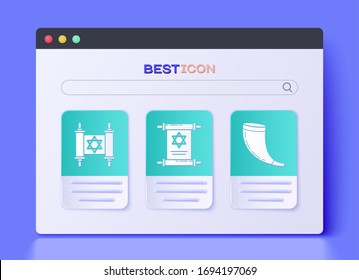 Set Torah scroll, Torah scroll and Traditional ram horn, shofar icon. Vector