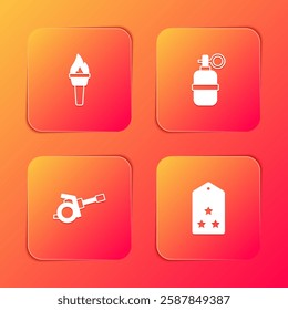 Set Torch flame, Hand grenade, Howitzer and Military rank icon. Vector