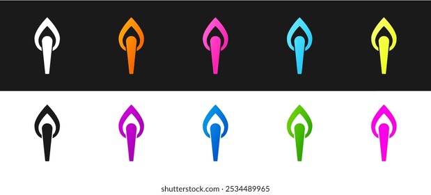 Definir ícone de chama Tocha isolado no fundo preto e branco. Fogo de símbolo quente, energia de chama, chamas e calor.  Vetor