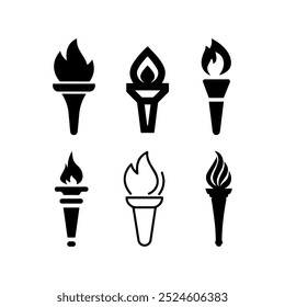 Conjunto de iconos de llama de antorcha en varios estilos. Diseño de Ilustración vectorial.